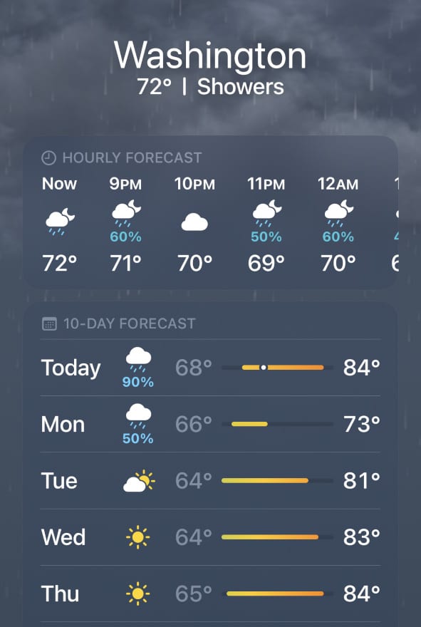 iOS Weather app forecast