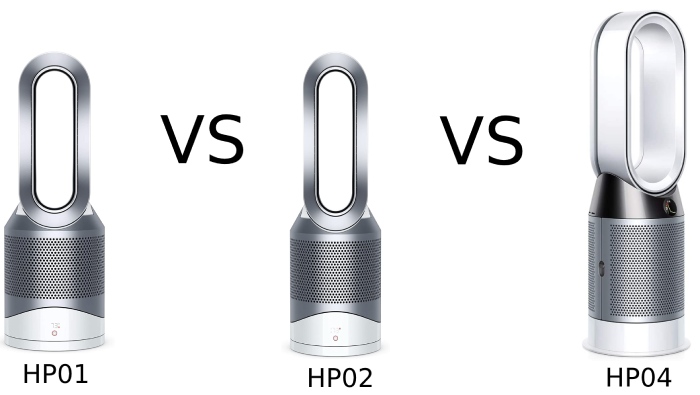 comparison of hp01 versus hp02 versus hp04 from dyson pure hot+cool air purifier series